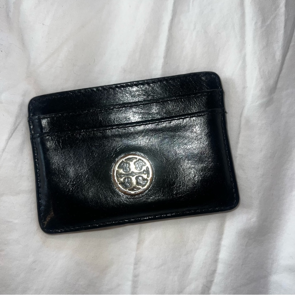 Tory Burch Card Holder Wallet with gold metal Logo - black leather